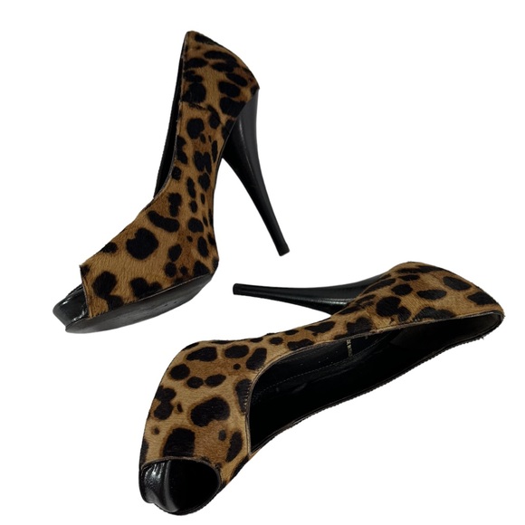 FENDI Calfskin Leopard Peep Toe Heeled Pumps Made in Italy Marked as 36.5-6.5US - Picture 8 of 10